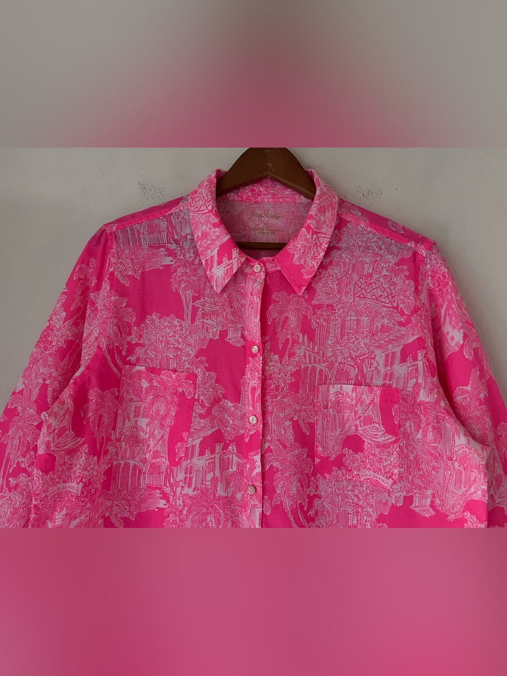 Lilly Pulitzer Sea View Linen Button Down Shirt Size XL in Roxie Pink - Picture 5 of 13